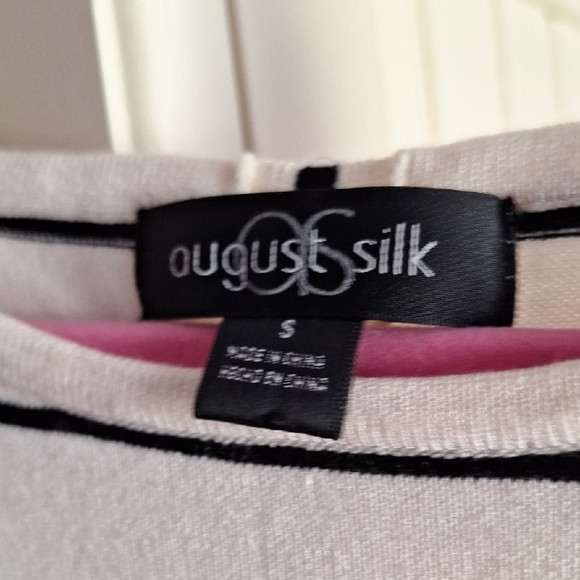 August Silk Black and White Striped Long Sleeve Button Back Top - Picture 5 of 14